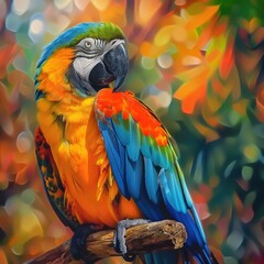 Obraz premium A colorful parrot perched on a branch, Generative AI