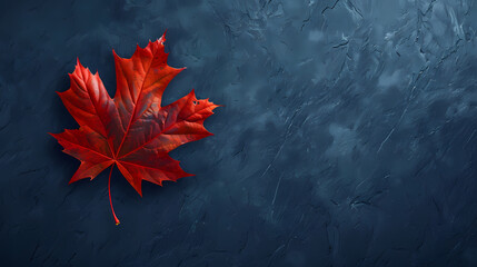 Red maple leaves on dark blue background