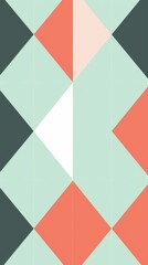 A geometric pattern featuring teal, coral, white, and grey triangles