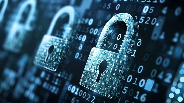 A cold-toned silver padlock set against a backdrop of numeric digital codes, symbolizing online security, encryption, and data protection in the modern digital era. - Powered by Adobe