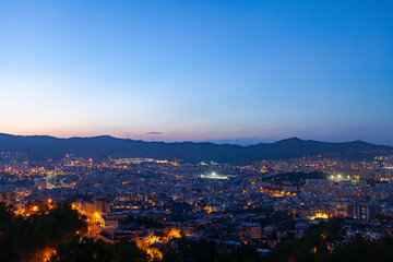 Barcelona skyline at dusk, Catalonia, Spain