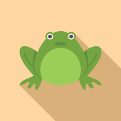 Green frog sitting and enjoying spring season flat style icon