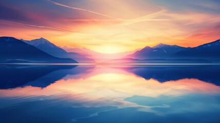 Mountain Lake Sunset Reflection