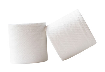 Front view of white tissue paper rolls in stack isolated with clipping path in png file format