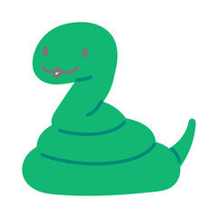 年賀状素材、巳年のかわいいヘビがとぐろを巻くイラスト