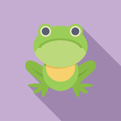 Green frog sitting with long shadow on purple background
