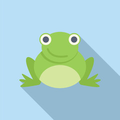 Cartoon green frog is sitting and smiling in this illustration