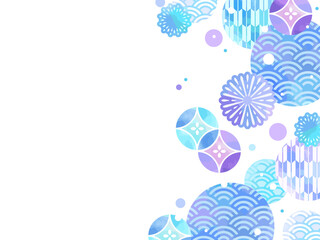 水彩風の青い日本の夏のイメージ、フレーム型テンプレート