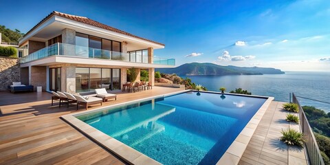 Luxury waterfront villa with private pool and ocean views in the Mediterranean, luxury, waterfront
