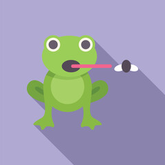 Cartoon icon of a green frog catching a fly with its long tongue