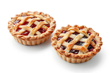 two pies with latticed crusts on a white surface