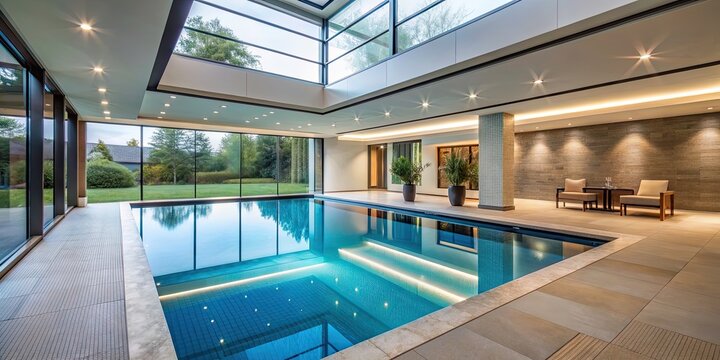 Luxurious indoor pool in modern home , luxury, indoor, pool, house, home, interior, design, architecture, relaxation, lifestyle