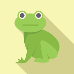 Green frog sitting in flat design style, amphibian animal, wildlife and nature concept