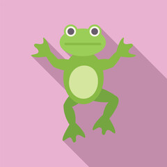Green frog spreading its legs and arms while jumping