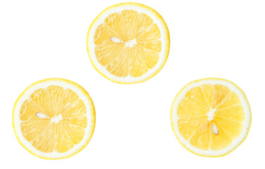 Top view set of yellow lemon halves isolated on white background with clipping path