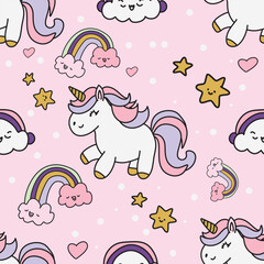 Cute cartoon unicorn, decorative element on pastel background. style for kids Baby Fabric Designs, Wallpaper, Gift Wrapping Paper
