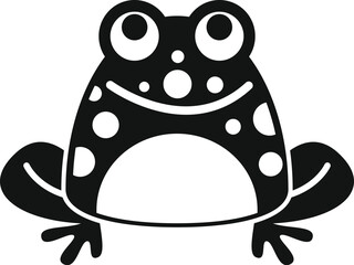 Black and white drawing of a cute frog smiling and looking forward