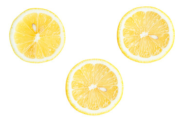 Top view set of yellow lemon halves isolated on white background with clipping path