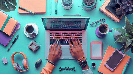Modern and Stylish Workspaces with Laptops and Tech gadgets.