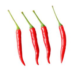 Top view set of red chili pepper or cayenne pepper isolated on white background with clipping path