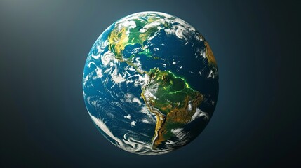 Obraz premium A detailed satellite image of Earth, focusing on the Western Hemisphere, highlighting countries in North and South America, with clear views of the surrounding oceans and weather systems.
