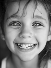 A young child is shown brushing their teeth in this intimate shot