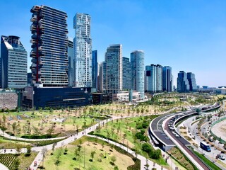 Obraz premium Aerial View Of City Buildings Against Clear Sky