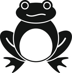 Simple black and white icon of a frog sitting down