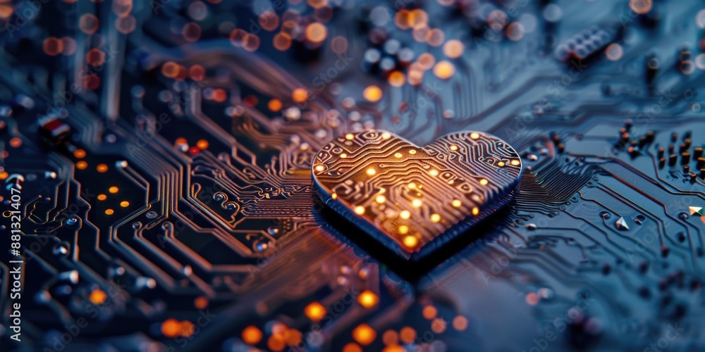 Poster a detailed view of a circuit board with illuminated components