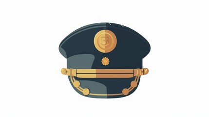 A detailed cartoon-style drawing of an iconic conductor's hat, colored in dark blue with gold accents, representing tradition, authority, and the golden age of rail travel.