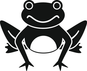 Black silhouette of a smiling frog sitting with its legs spread