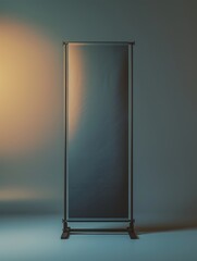 A tall mirror sitting on a table, providing a reflective surface