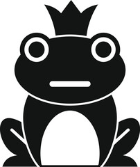 Black silhouette of a frog wearing a crown, simple style, fairy tale character