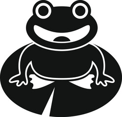 Black silhouette of a cartoon frog sitting on a water lily pad