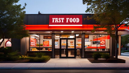 Naklejka premium Fast food fun! Colorful and inviting view of a popular fast food franchise (perfect for family dining promotions)