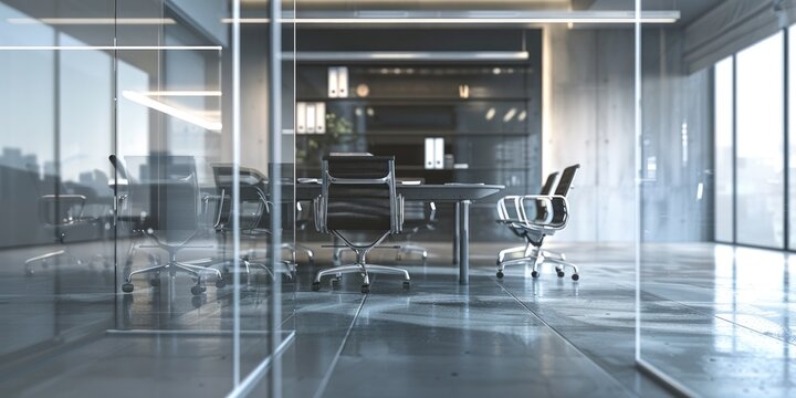 A typical conference room setup with a large table and chairs, ideal for business meetings