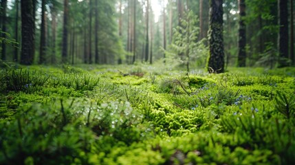 Obraz premium A dense forest filled with various green plants and foliage