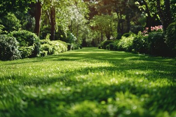 A serene landscape with a lush green field and trees in the background