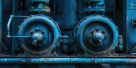 Fototapeta premium A detailed view of a blue train's engine, perfect for use in travel or transportation-related contexts