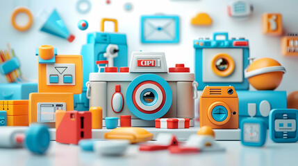 3D Flat Icon of Individual with Camera and CMS Overlay Symbolizing CMS Based Marketing | Concept of Blending Person, Camera, and CMS for Marketing with Copy Space | Isolated White 