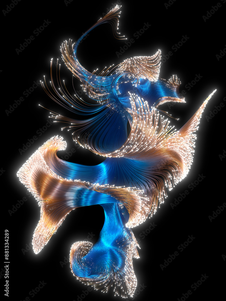 Poster beautiful abstract colored wires on a black background. optical cable. modern technological backgrou