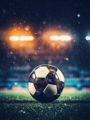 Naklejka premium A soccer ball sits atop a grassy field, perfect for a game or practice