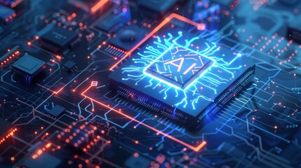 Obraz premium AI chips glowing over electronic circuits, heralding major advances in the digital era and computer technology.