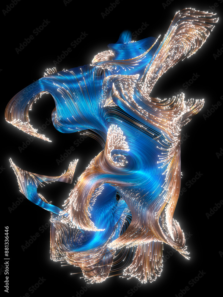 Poster beautiful abstract colored wires on a black background. optical cable. modern technological backgrou