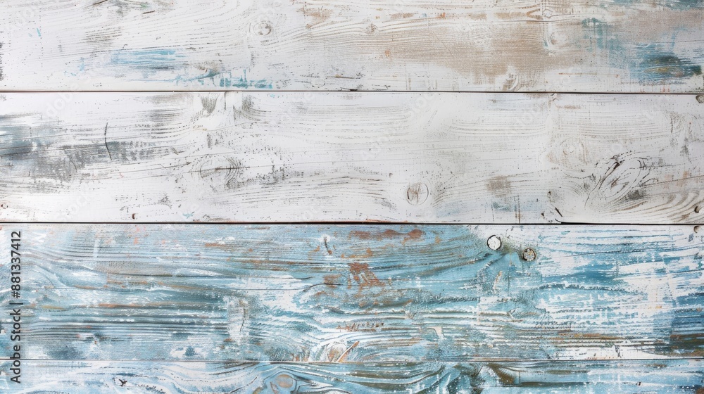 Aufkleber top view of empty table with white blue rustic wooden background and old texture space for copying