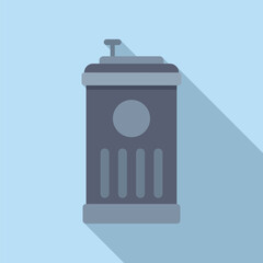 Modern trash can is standing with its lid slightly open