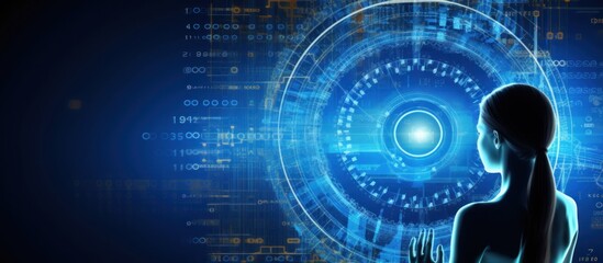 A Woman Stands Before a Futuristic Digital Interface