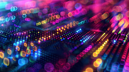 Colorful glowing lights on electronic board with bokeh effect