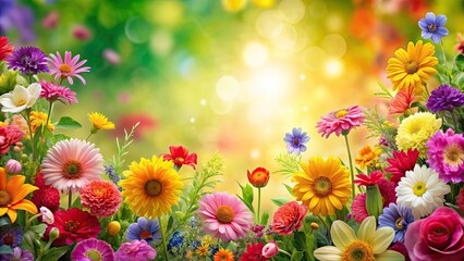 Fototapeta premium Background featuring colorful flowers in full bloom , floral, vibrant, garden, nature, petals, bouquet, botanical, blossoms