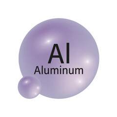 Aluminum element ball. Chemical element symbol. Purple shiny sphere. Vector illustration.